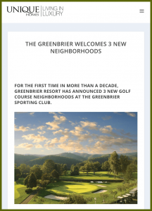 The Greenbrier Welcomes 3 New Neighborhoods - Unique Homes